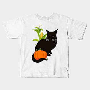 Pepper the Cat with Pumpkin and Corn Kids T-Shirt